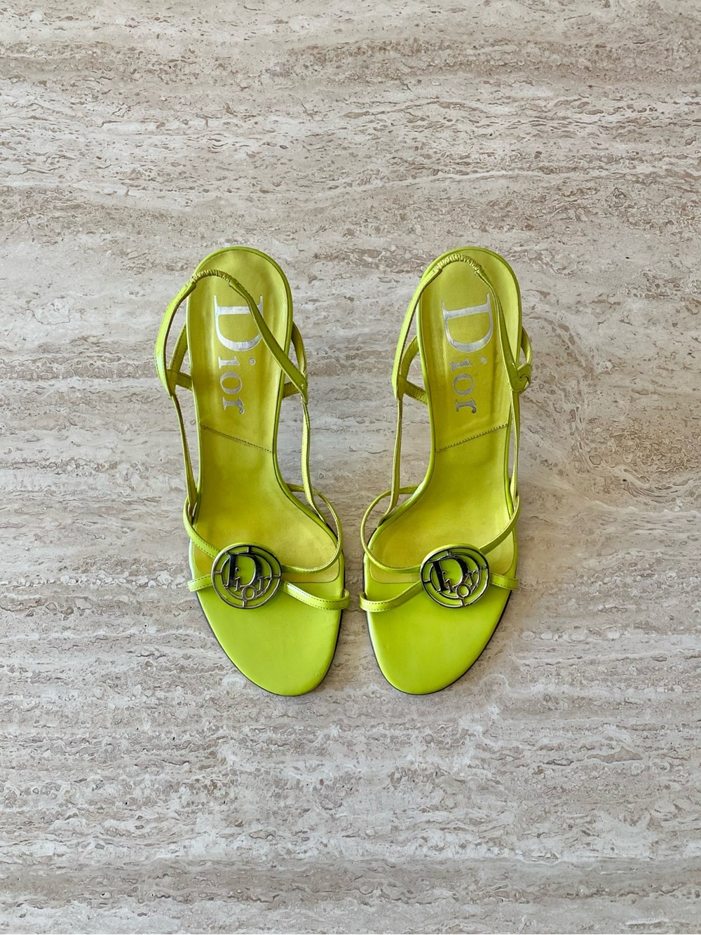 Vintage Dior Circle Logo Appliqué Slingback Sandal Heels - Picture 2 of 11